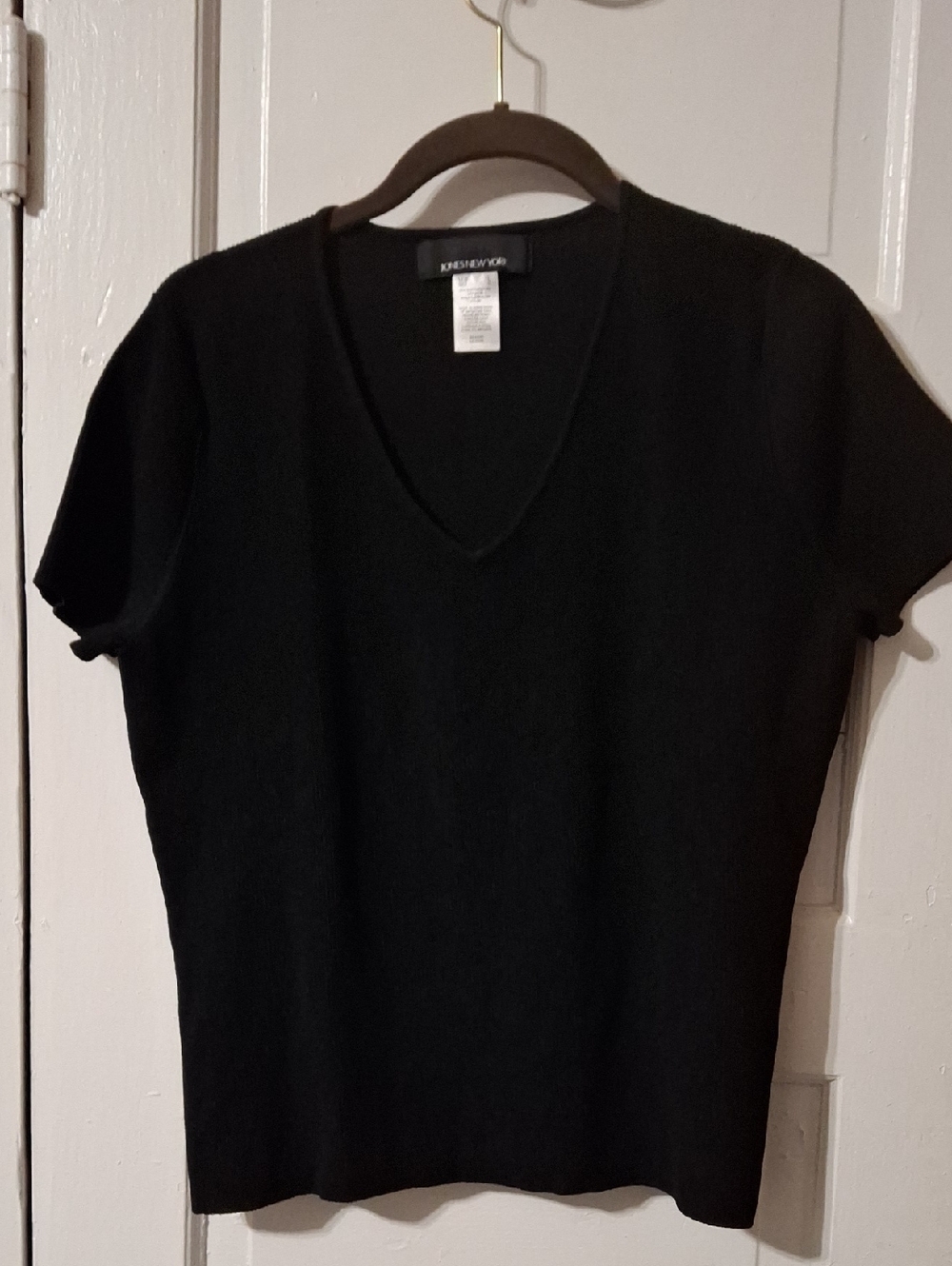 Jones New York Black V-Neck Short Sleeve Top (Mis233)
